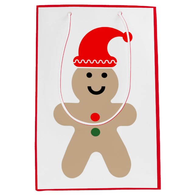 Happy Gingerbread man wearing a Santa hat Medium Gift Bag (Front)