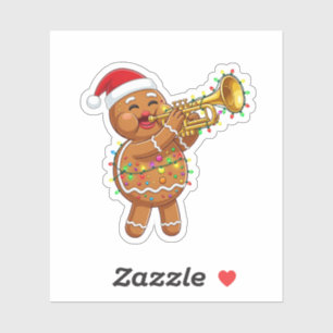 Happy Gingerbread Musician Playing Trumpet Xmas