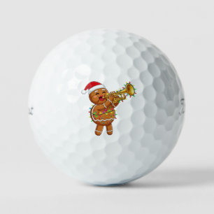 Happy Gingerbread Musician Playing Trumpet Xmas Golf Balls