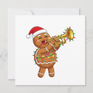 Happy Gingerbread Musician Playing Trumpet Xmas Invitation
