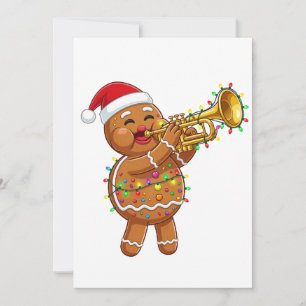 Happy Gingerbread Musician Playing Trumpet Xmas Thank You Card