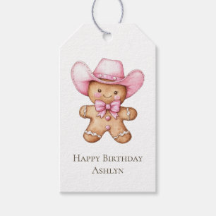 Happy Gingerbread Pink Cowgirl Birthday Gift Tags
