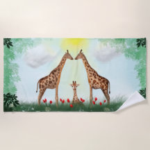 Happy giraffe family in nature - Happy family day