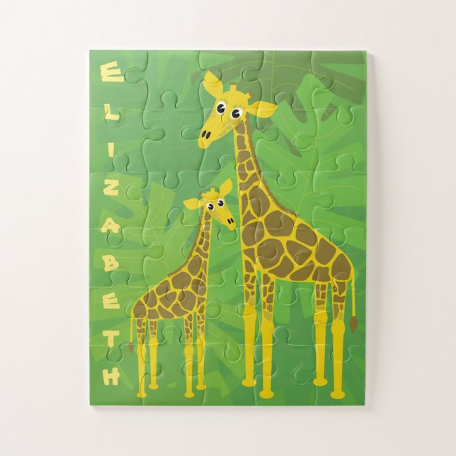 Happy Giraffe Family Kids Personalised Jigsaw Puzzle (Vertical)
