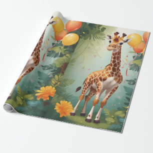 Happy Giraffe & Gifts in Jungle   Wrapping Paper
