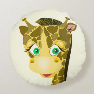 Happy Giraffe Round Pillow