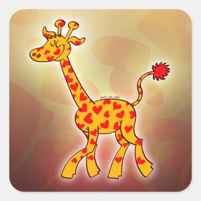 Happy Giraffe Spotted with Hearts Square Sticker (Front)