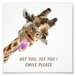 Happy Giraffe Tongue Out Funny Photo Print