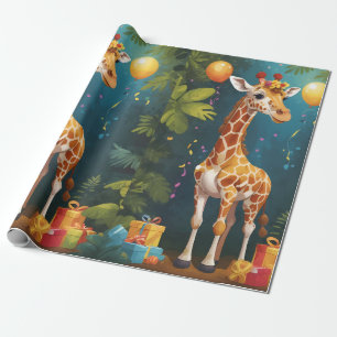 Happy Giraffe with Gifts   Wrapping Paper