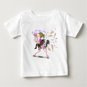 Happy Girl and Ostrich - Racing Team - Fun Drawing Baby T-Shirt