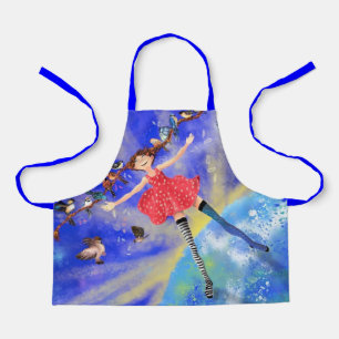 Happy Girl and Spring Birds Apron