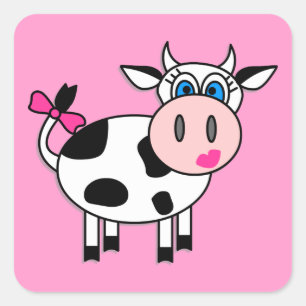 Happy Girl Cow Square Sticker