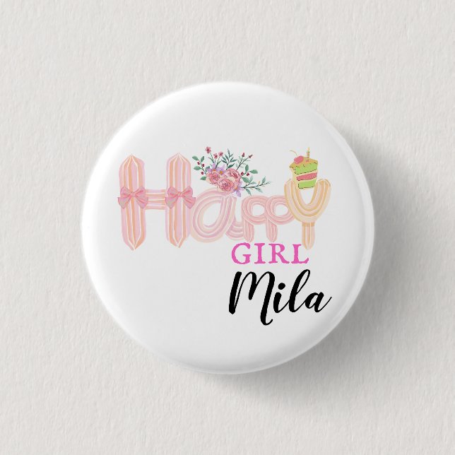  happy girl cream cake 3 cm round badge (Front)