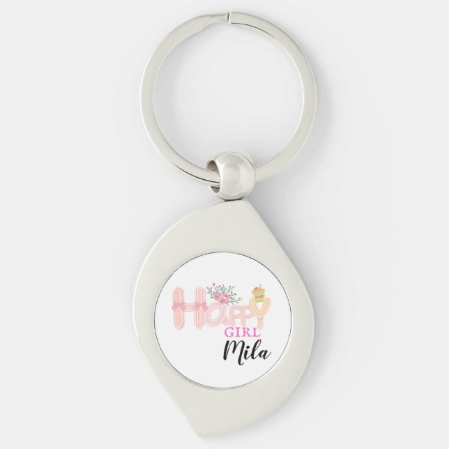  happy girl cream cake key ring (Front)