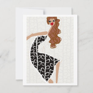 Happy Girl Dancing Black White Fashion Flat Card