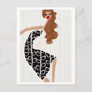 Happy Girl Dancing Black White Fashion Postcard