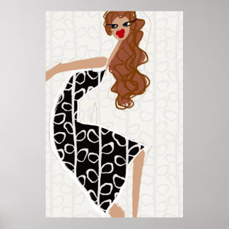 Happy Girl Dancing Black White Fashion Poster