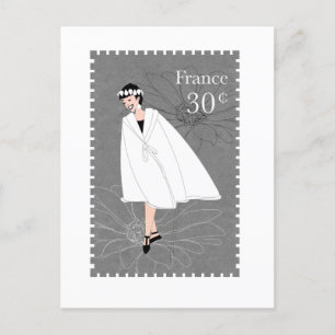 Happy Girl France Stamp Art Postcard