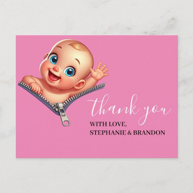 Happy Girl Peeking out Baby Shower Thank You   Postcard (Front)
