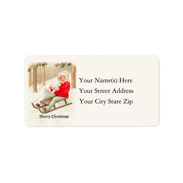 Happy Girl Sledding Vintage Address Label (Front)