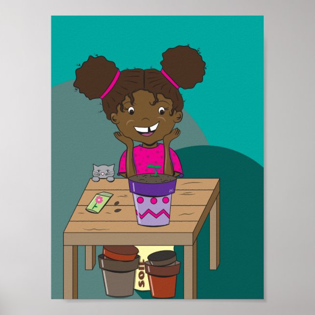 Happy Girl Starring at her Seedlings Poster (Front)