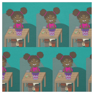 Happy Girl Starring at Seedling Print Fabric