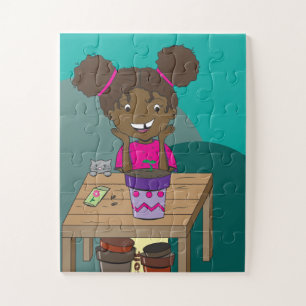 Happy Girl Starring at Seedling Puzzle