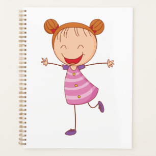Happy Girl Stick Figure Ginger Hair Buns Planner