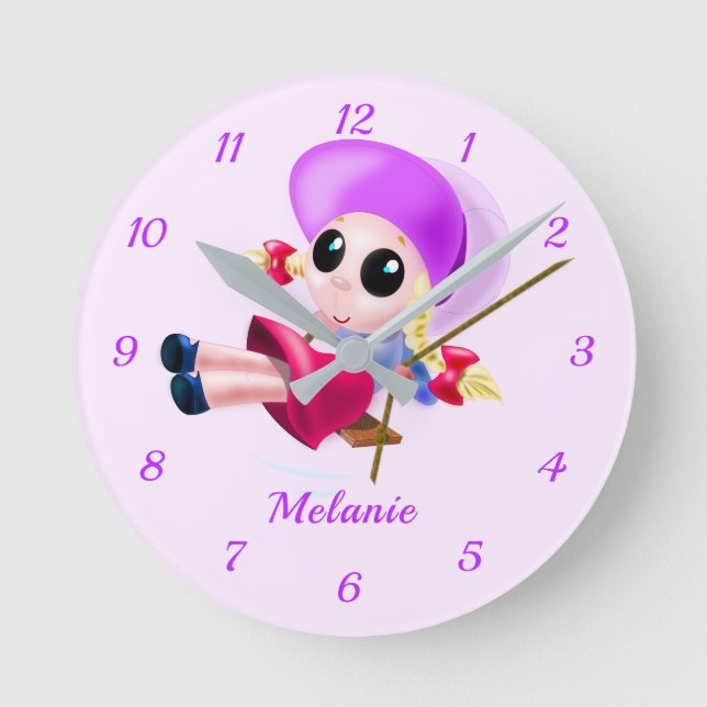 Happy Girl Swinging Clock Personalized Name (Front)