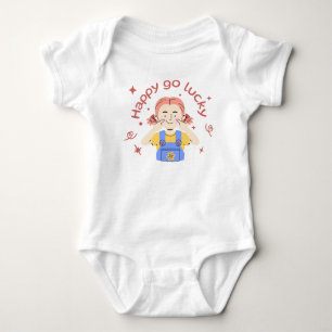 Happy Girl Touching Her Cheeks Baby Bodysuit