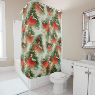 Happy Girl Tress Dress Pine New Year Off White Shower Curtain