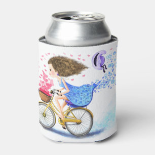 Happy Girl with Bike Can Cooler