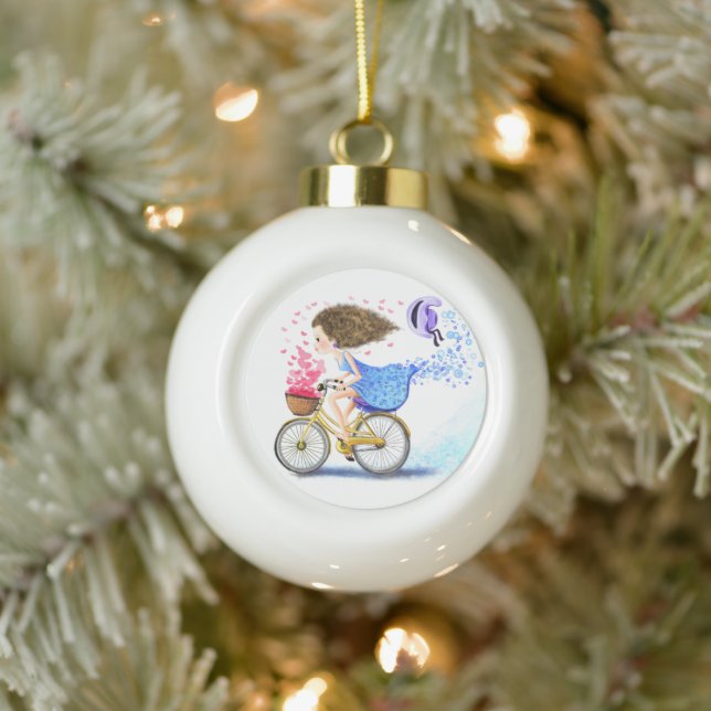 Happy Girl with Bike Christmas Ornament (Tree)