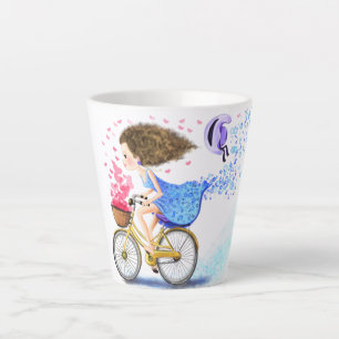 Happy Girl with Bike Latte Mug