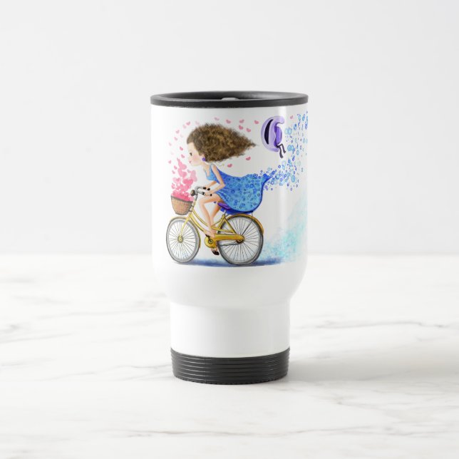 Happy Girl with Bike Travel Mug (Center)