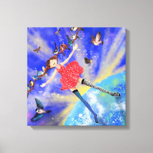 Happy Girl with Birds - Add Yoiur Picture / Text Canvas Print