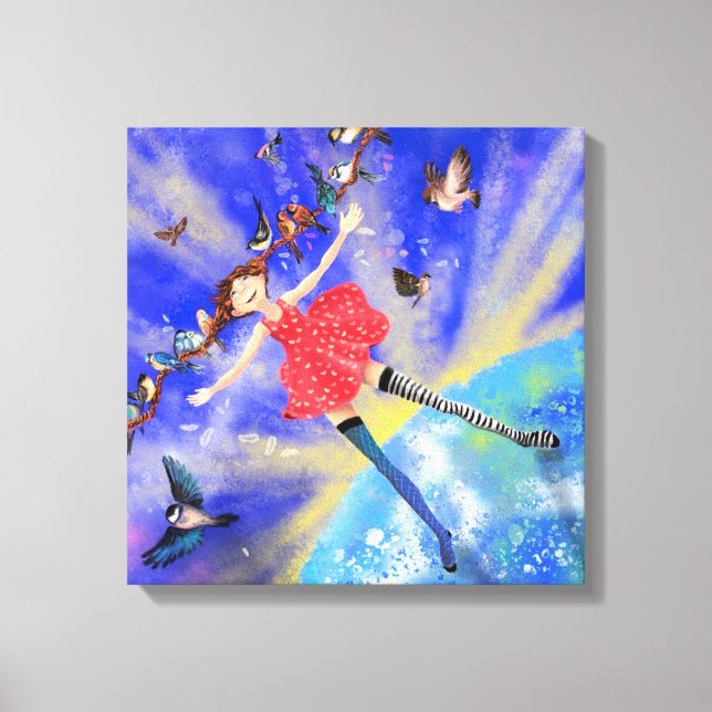 Happy Girl with Birds - Add Yoiur Picture / Text Canvas Print (Front)