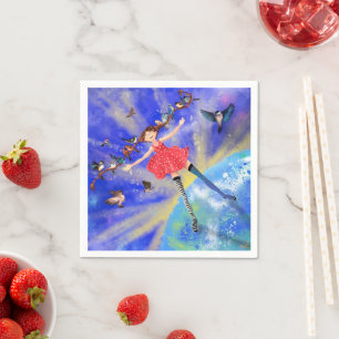 Happy Girl with Birds - Add Your Picture / Text Napkin