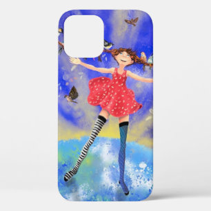 Happy Girl with Birds iPhone 12 Case
