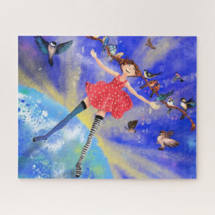 Happy Girl with Birds - Friends Jigsaw Puzzle