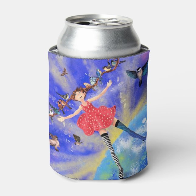 Happy Girl with Birds - Happines Can Cooler (Can Front)