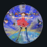 Happy Girl with Birds - Happines Dartboard<br><div class="desc">Happy Girl with Birds</div>