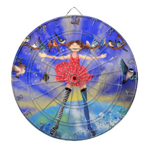 Happy Girl with Birds - Happines Dartboard