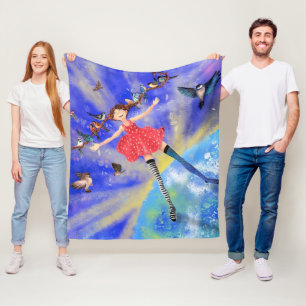 Happy Girl with Birds - Happines - Fleece Blanket