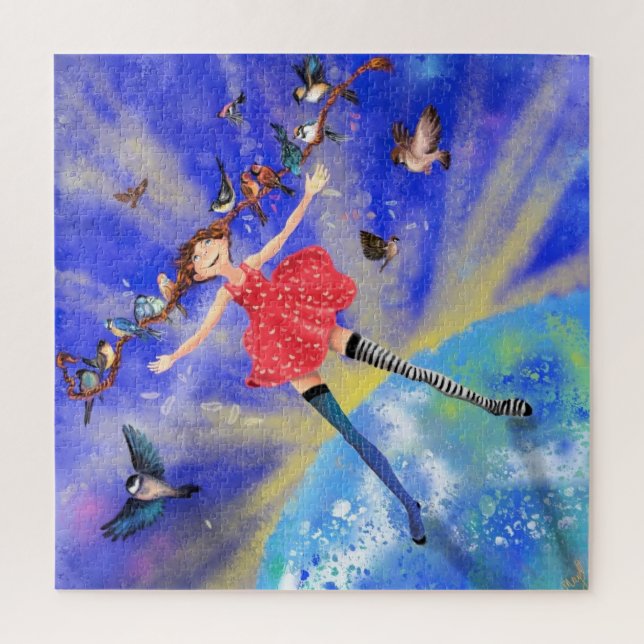 Happy Girl with Birds - Happines Jigsaw Puzzle (Vertical)