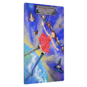 Happy Girl with Birds - Happines - Joy Clipboard