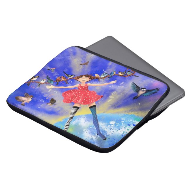 Happy Girl with Birds - Happines Laptop Sleeve (Front Top)