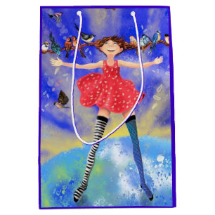 Happy Girl with Birds - Happines Medium Gift Bag
