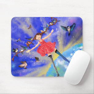 Happy Girl with Birds - Happines Mouse Mat