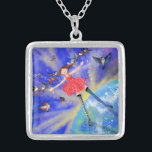 Happy Girl with Birds - Happines Silver Plated Necklace<br><div class="desc">Happy Girl with Birds</div>